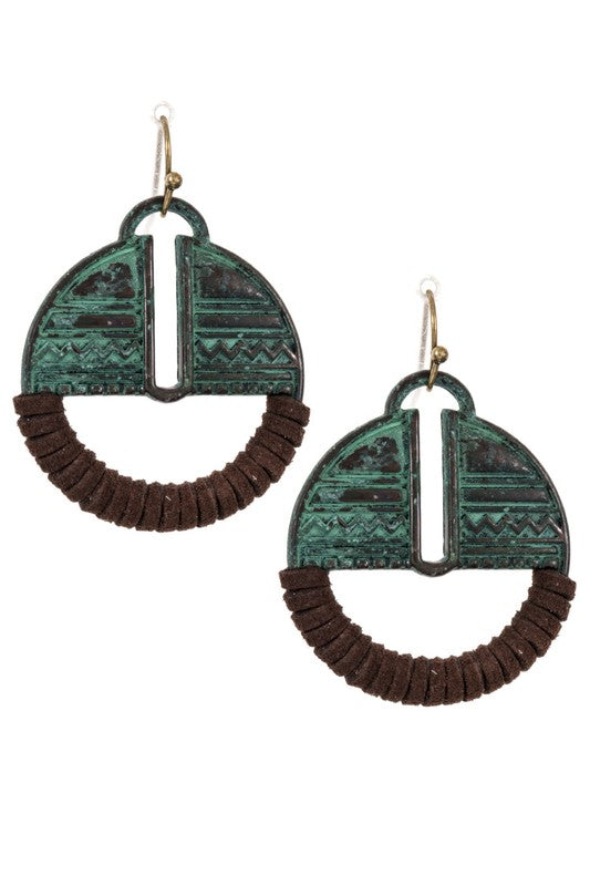 Tribal Etched Wrapped Faux Suede Dangle Earring