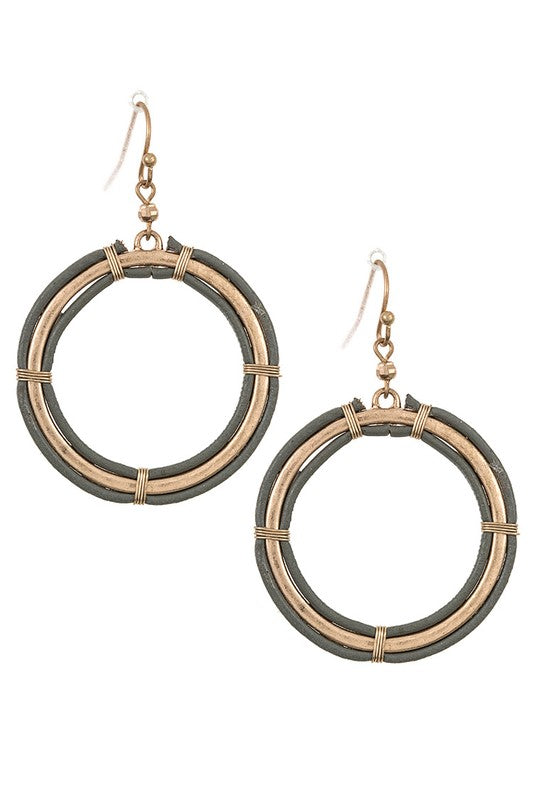 Faux Leather Round Drop Hoop Earring