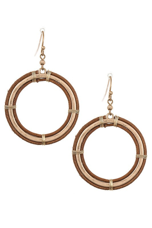 Faux Leather Round Drop Hoop Earring