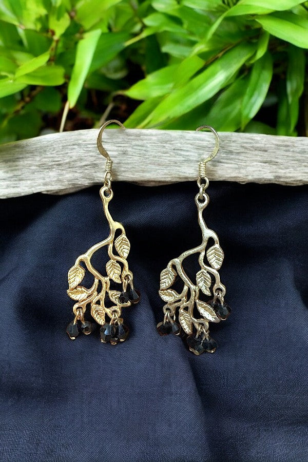 Leaf Branch Gemstone Dangle Earring