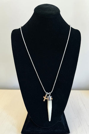 TUSK CROSS PENDANT LONG NECKLACE