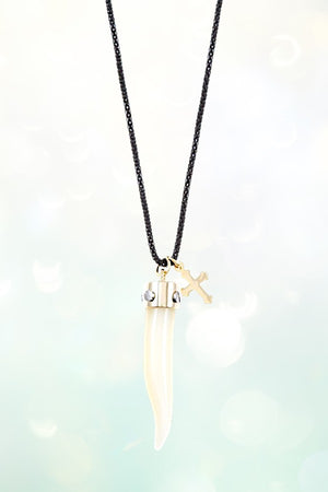 TUSK CROSS PENDANT LONG NECKLACE