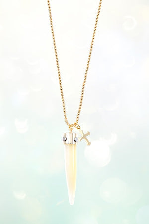 TUSK CROSS PENDANT LONG NECKLACE