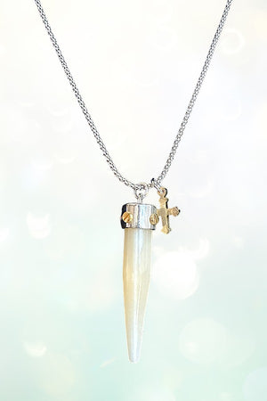 TUSK CROSS PENDANT LONG NECKLACE