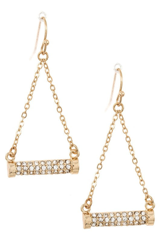 Rhinestone Pave Bar Dangle Chain Earring