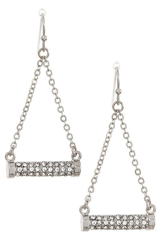 Rhinestone Pave Bar Dangle Chain Earring