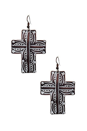 Etched Cross Detail Dangle Earring