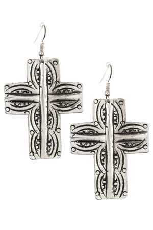 Etched Cross Detail Dangle Earring