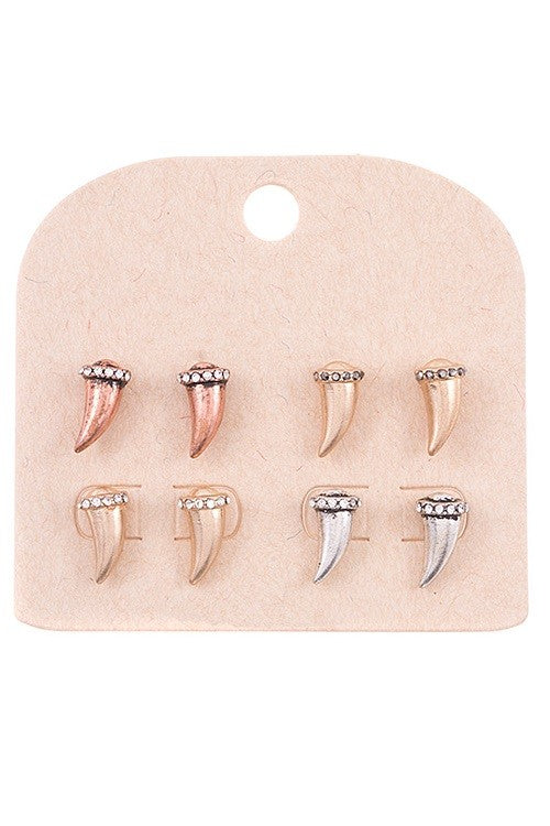 Tusk Rhinestone Pave Post Earring Set