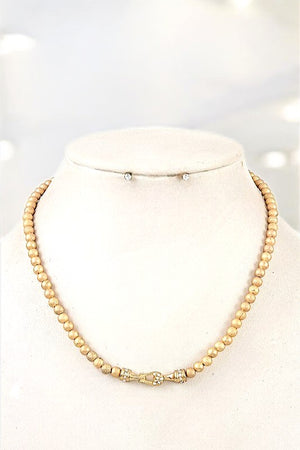 Round Beaded Rhinestone Accent Link Necklace Set