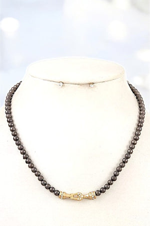 Round Beaded Rhinestone Accent Link Necklace Set