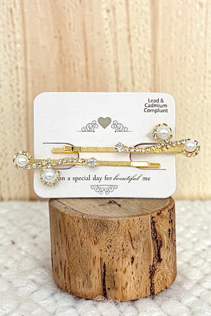 LUSTROUS PEARL GEM SWIRL ACCENT HAIR PIN SET