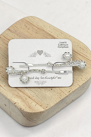 LUSTROUS PEARL GEM SWIRL ACCENT HAIR PIN SET