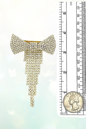 RHINESTONE PAVE BOW FRINGE HAIR CLIP