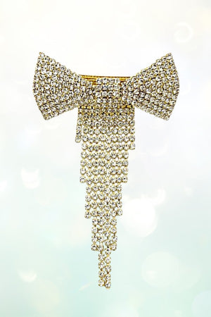 RHINESTONE PAVE BOW FRINGE HAIR CLIP