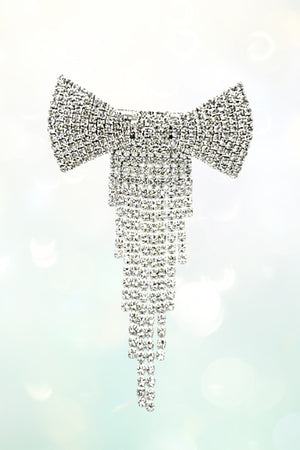 RHINESTONE PAVE BOW FRINGE HAIR CLIP