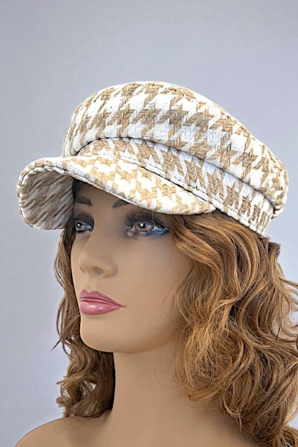 HOUNDSTOOTH PATTERN NEWSBOY HAT
