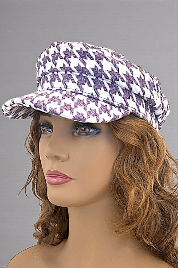 HOUNDSTOOTH PATTERN NEWSBOY HAT