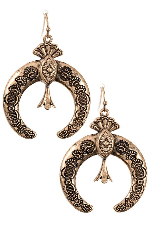 Etched Detail Curved Drop Dangle Earring