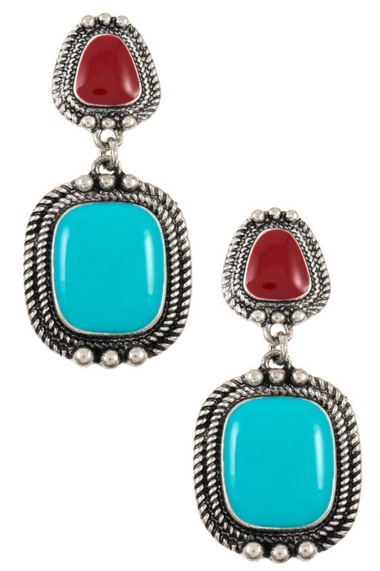 Double Faux Gem Drop Earring