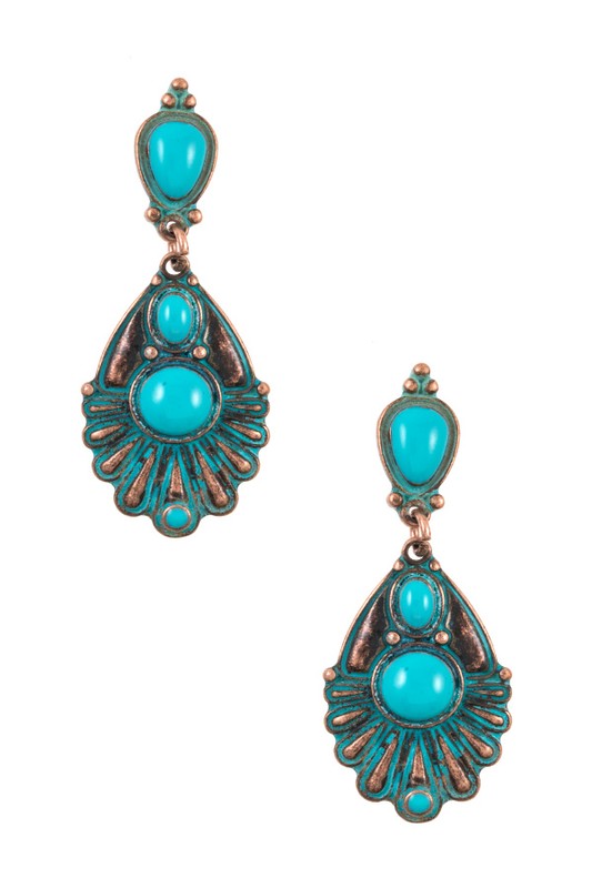 Faux Gem Drop Ornate Dangle Earring