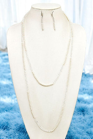 PEARL AND GLASS BEAD LONG NECKLACE SET