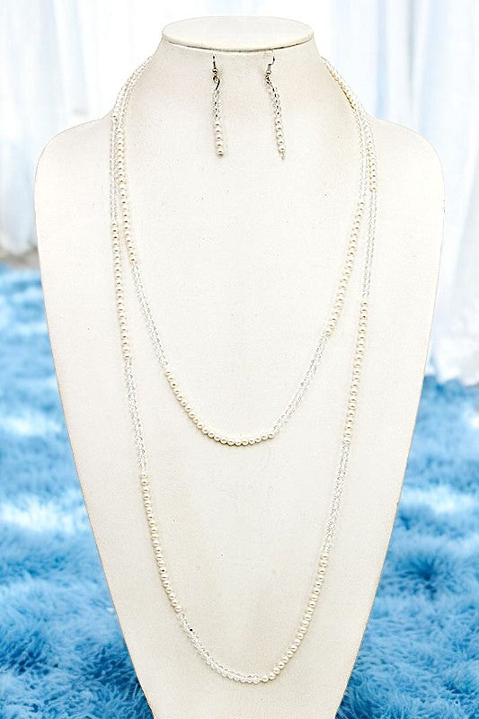 PEARL AND GLASS BEAD LONG NECKLACE SET