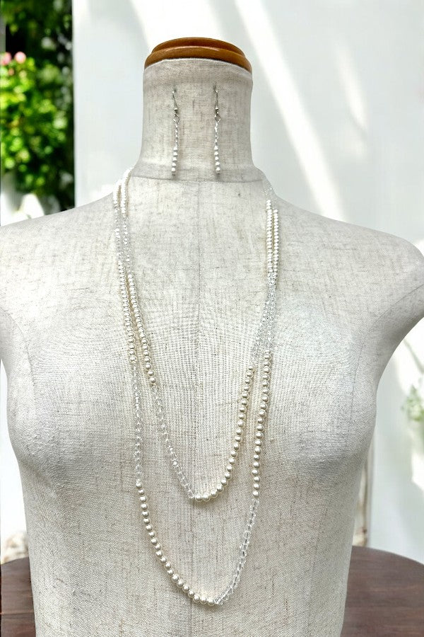 PEARL AND GLASS BEAD LONG NECKLACE SET