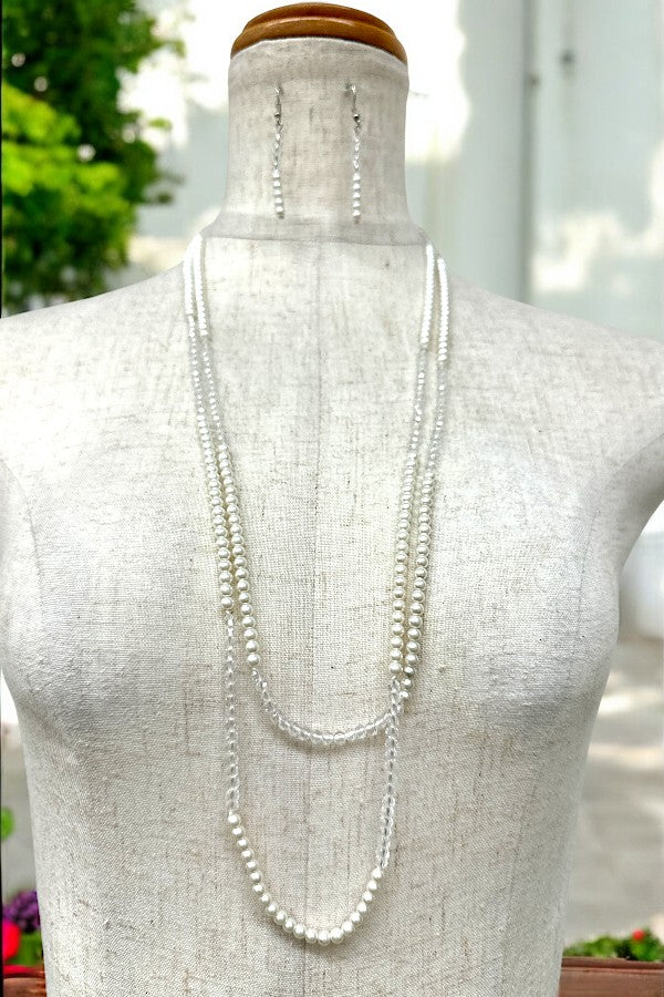 PEARL AND GLASS BEAD LONG NECKLACE SET