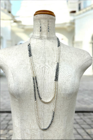 PEARL AND GLASS BEAD LONG NECKLACE SET