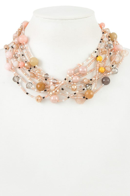 Multi Row Cluster Bead Collar Necklace