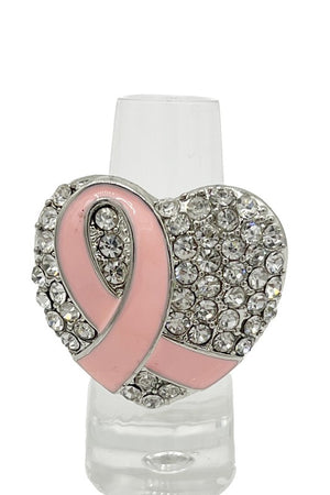 Rhinestone Pave Heart Ribbon Accent Stretch Ring
