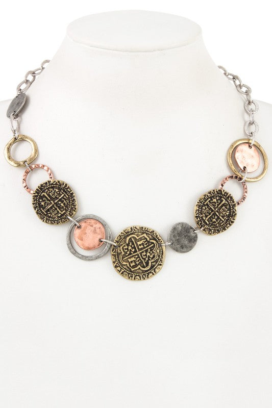 Multi Link Etched Disk Necklace