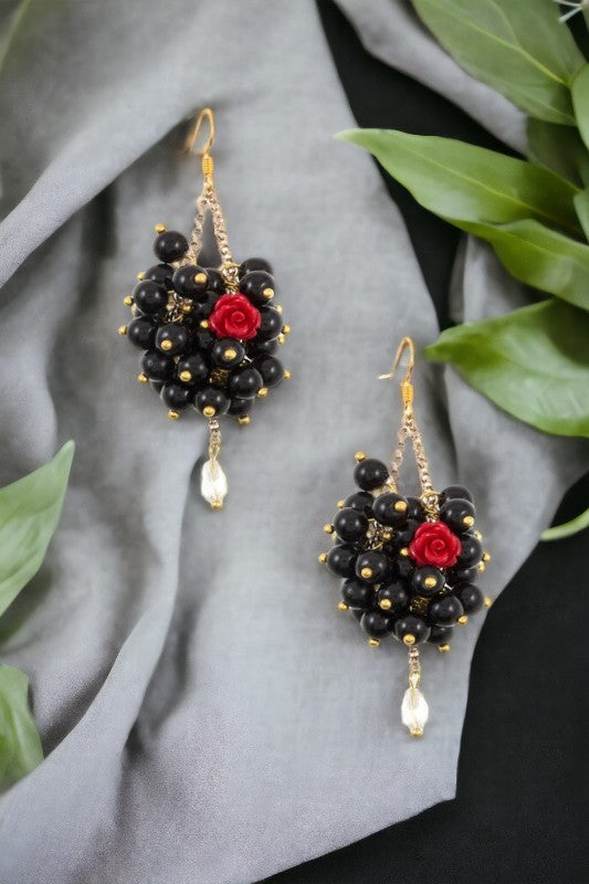 Cluster Bead Floral Accent Drop Earring