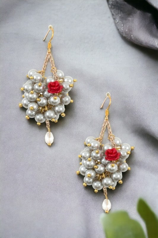 Cluster Bead Floral Accent Drop Earring