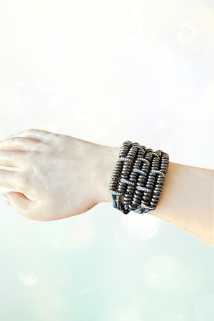 Vintage style gunmetal tone mini rings with rhinestone accents multi strap petite bracelet