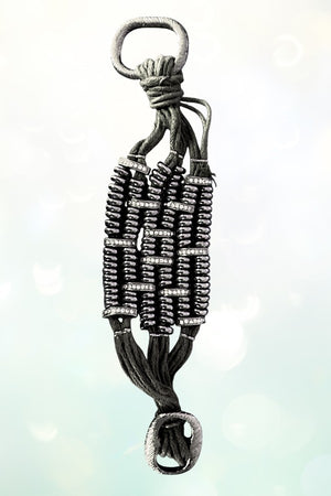 Vintage style gunmetal tone mini rings with rhinestone accents multi strap petite bracelet