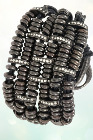 Vintage style gunmetal tone mini rings with rhinestone accents multi strap petite bracelet