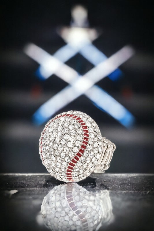 Baseball Rhinestone Stretch Ring