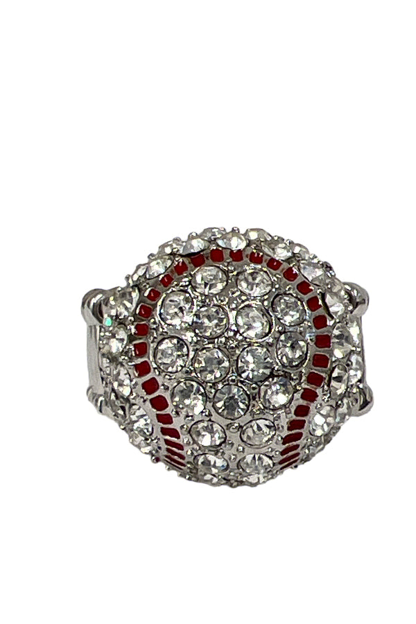 Baseball Rhinestone Pave Stretch Ring