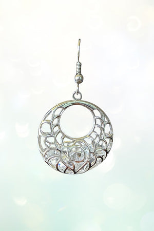 CRYSTAL GEMSTONES FILLED ROUND FILIGREE DANGLE EARRING