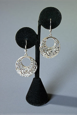 CRYSTAL GEMSTONES FILLED ROUND FILIGREE DANGLE EARRING