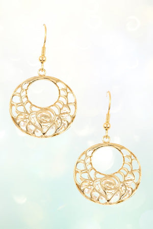CRYSTAL GEMSTONES FILLED ROUND FILIGREE DANGLE EARRING