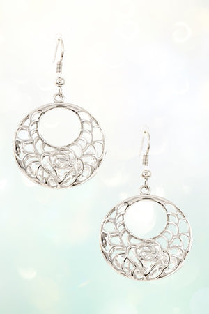 CRYSTAL GEMSTONES FILLED ROUND FILIGREE DANGLE EARRING