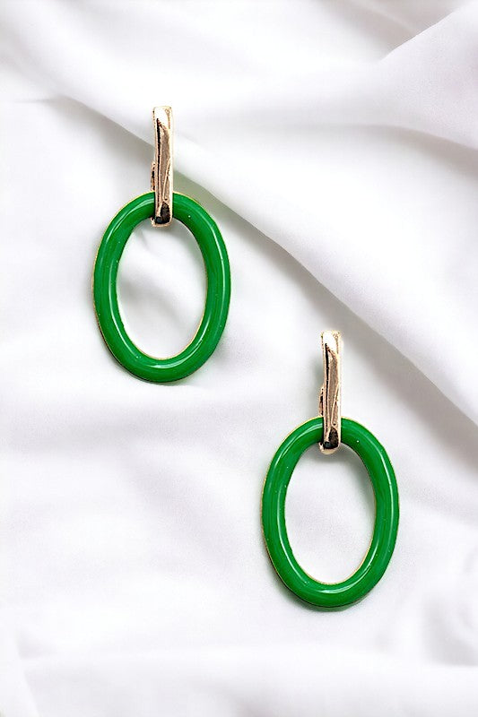 ENAMEL OVAL DROP FASHION EARRING