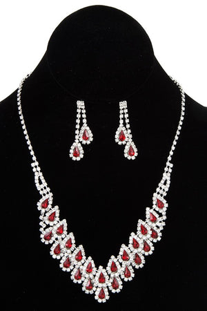 RHINESTONE TEARDROP LINK BIB NECKLACE SET