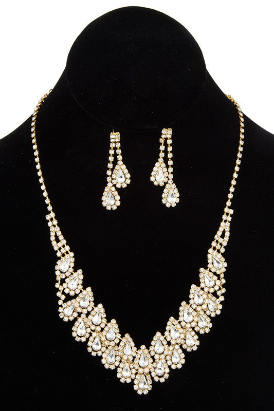 RHINESTONE TEARDROP LINK BIB NECKLACE SET