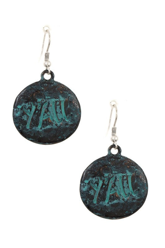 ROUND HAMMERED YALL ACCENT DROP EARRING