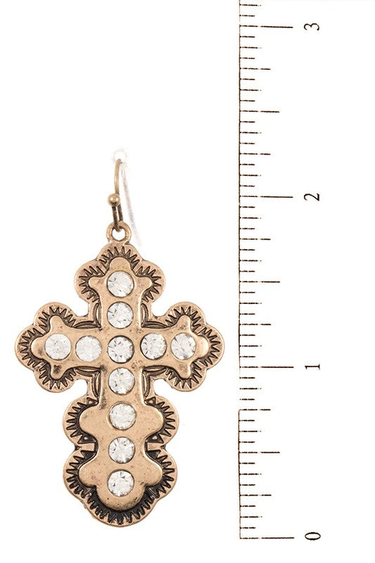 LARGE STUDDED CROSS DANGLE EARRING