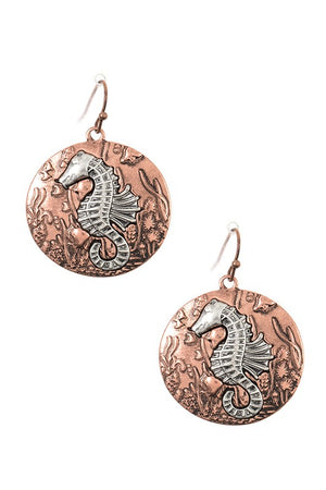 ETCHED SEAHORSE ROUND DANGLE EARRING